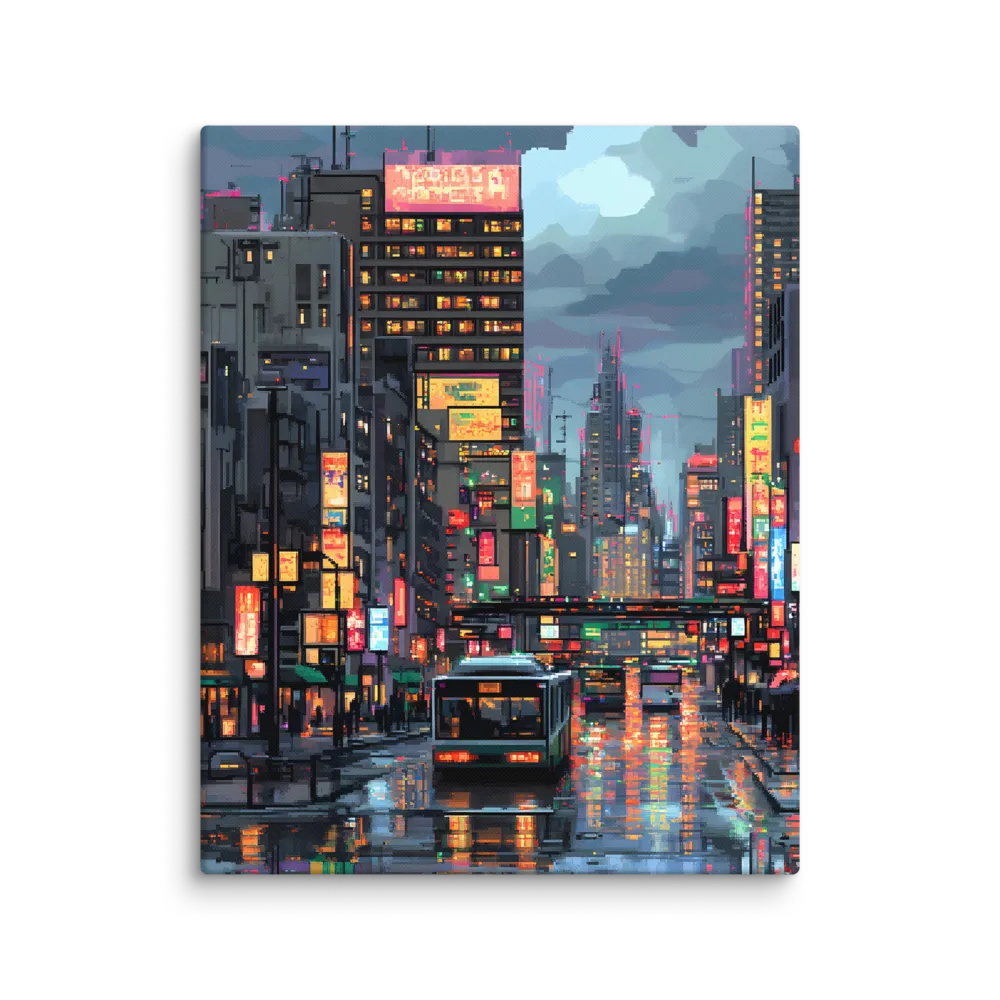 Neon Dreams: A Pixelated Urban Night | Canvas | 24″×30″