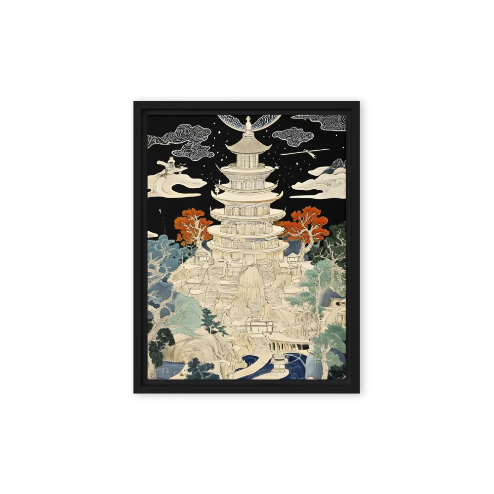 Whispers of the Pagoda | Canvas with Black Frame | 9″×12″