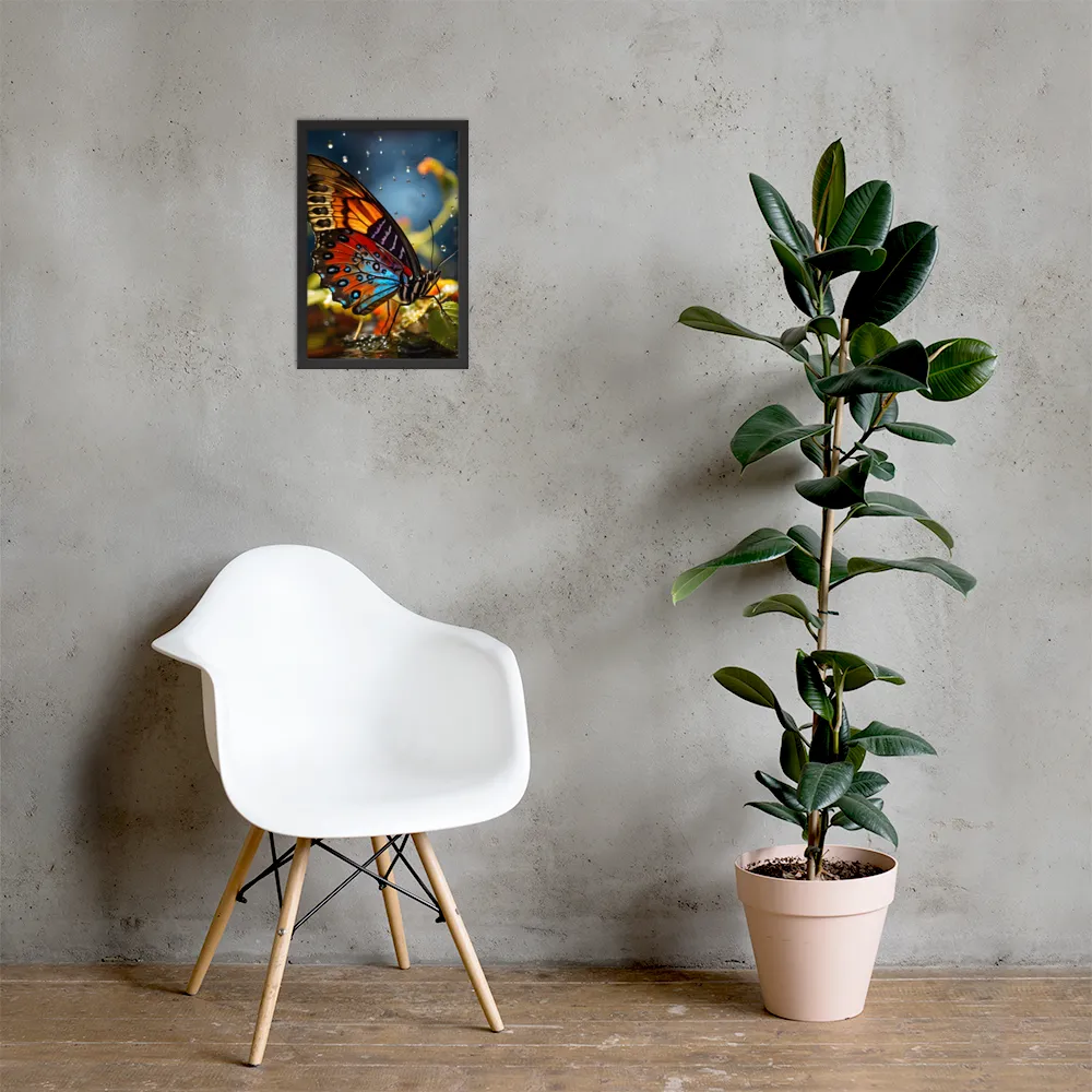 Dance of Colors: The Butterfly's Elegance | Poster with Black Frame | 12″×18″