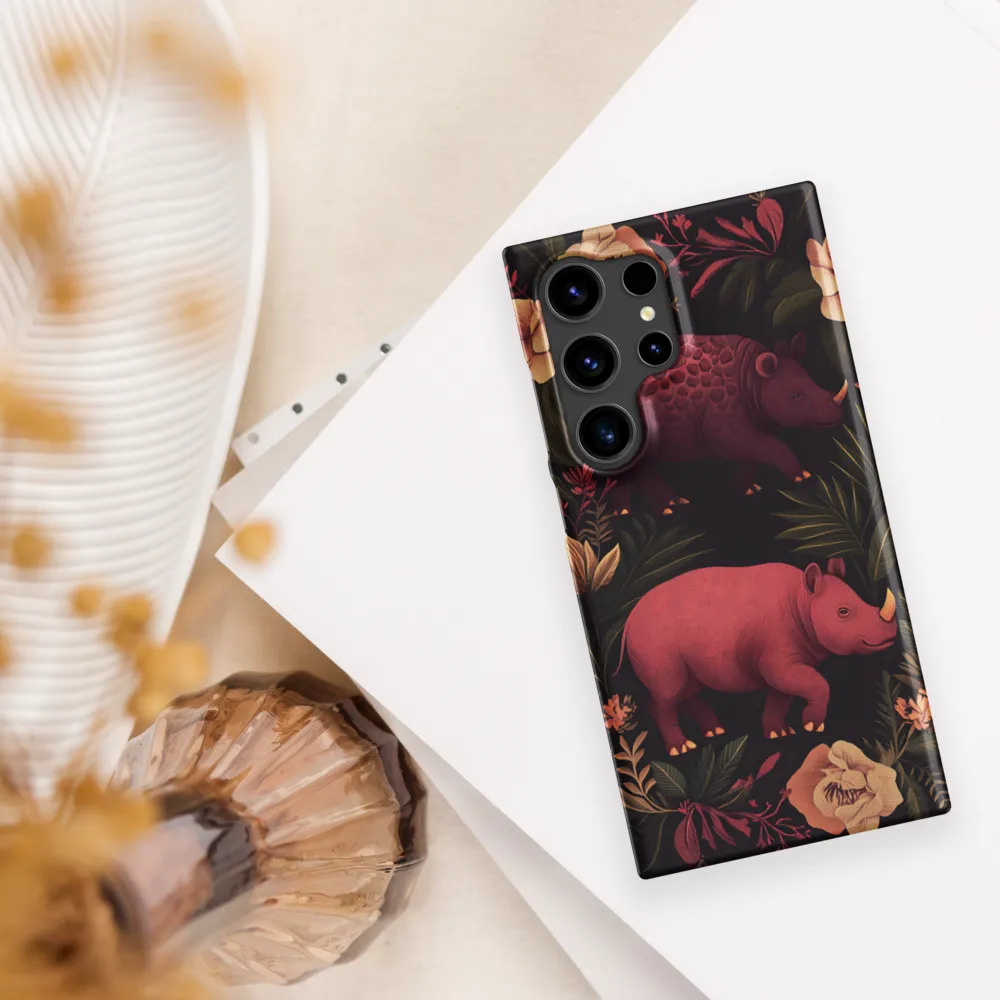 Rhinos in Floral Embrace