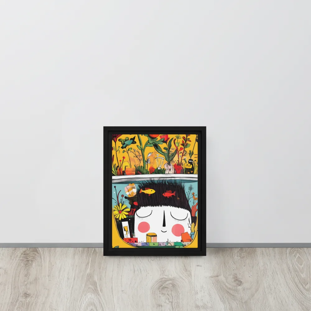 Whimsical Garden Head | Canvas with Black Frame | 9″×12″