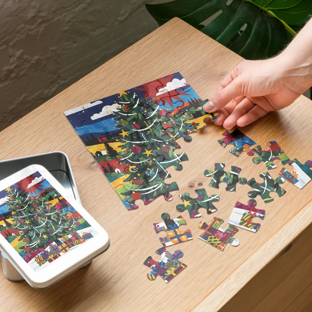 Colorful Christmas Tree 
 Jigsaw Puzzle in Tin Box