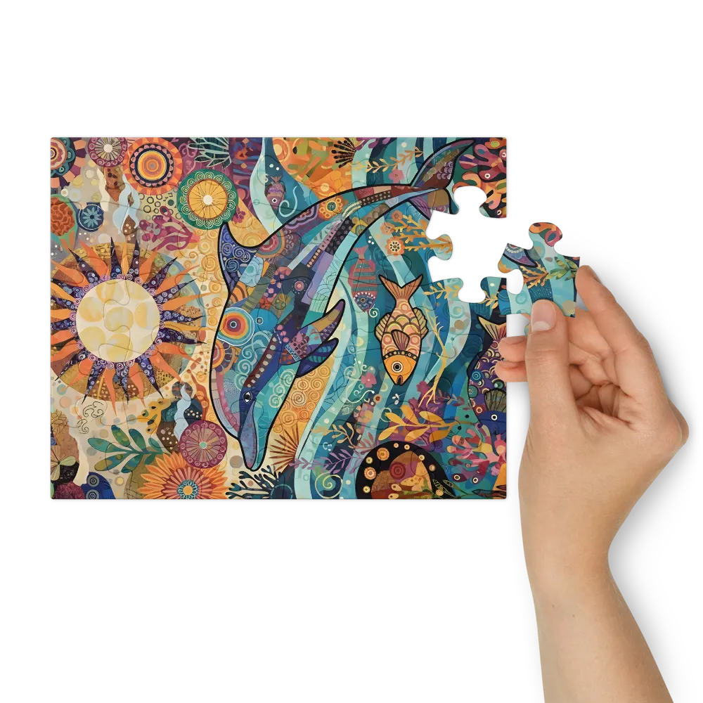 Sunlit Dolphin Mosaic 
 Jigsaw Puzzle in Tin Box