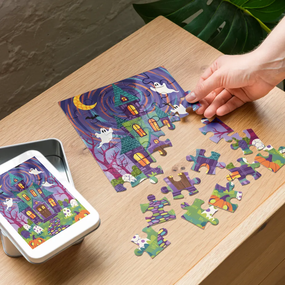 Halloween Haunted House 
 Jigsaw Puzzle in Tin Box