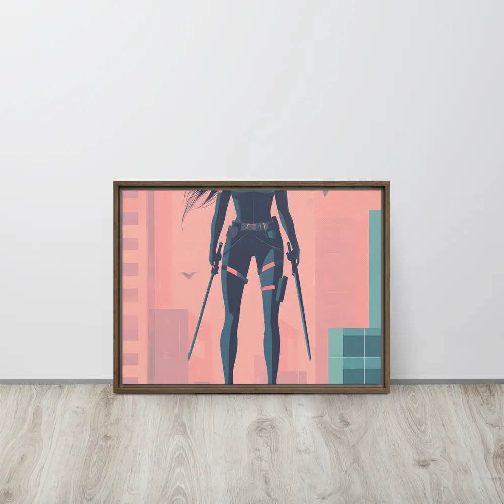 Urban Sentinel: A Warrior's Stand | Canvas with Brown Frame | 18″×24″
