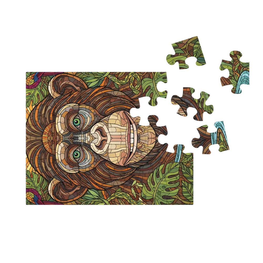 Stained-Glass Chimpanzee 
 Jigsaw Puzzle in Tin Box