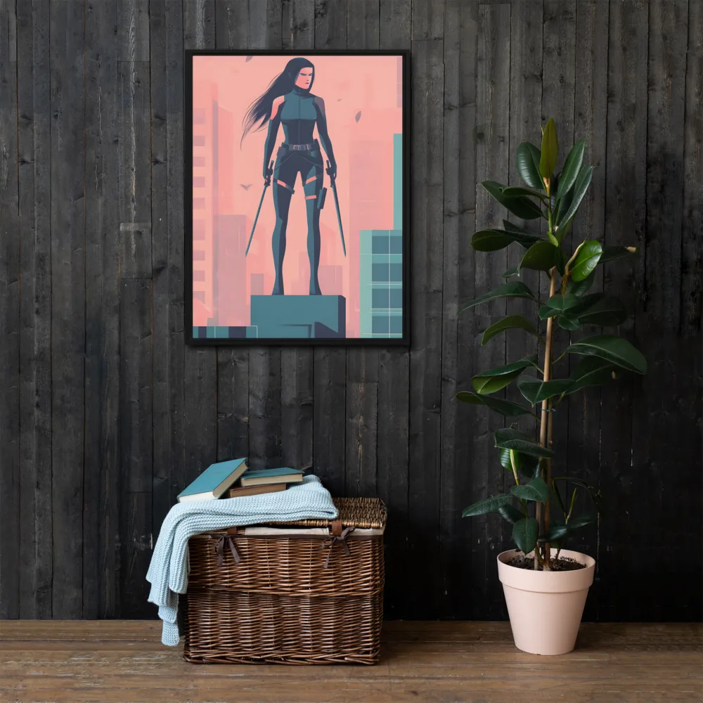 Urban Sentinel: A Warrior's Stand | Canvas with Black Frame | 24″×32″