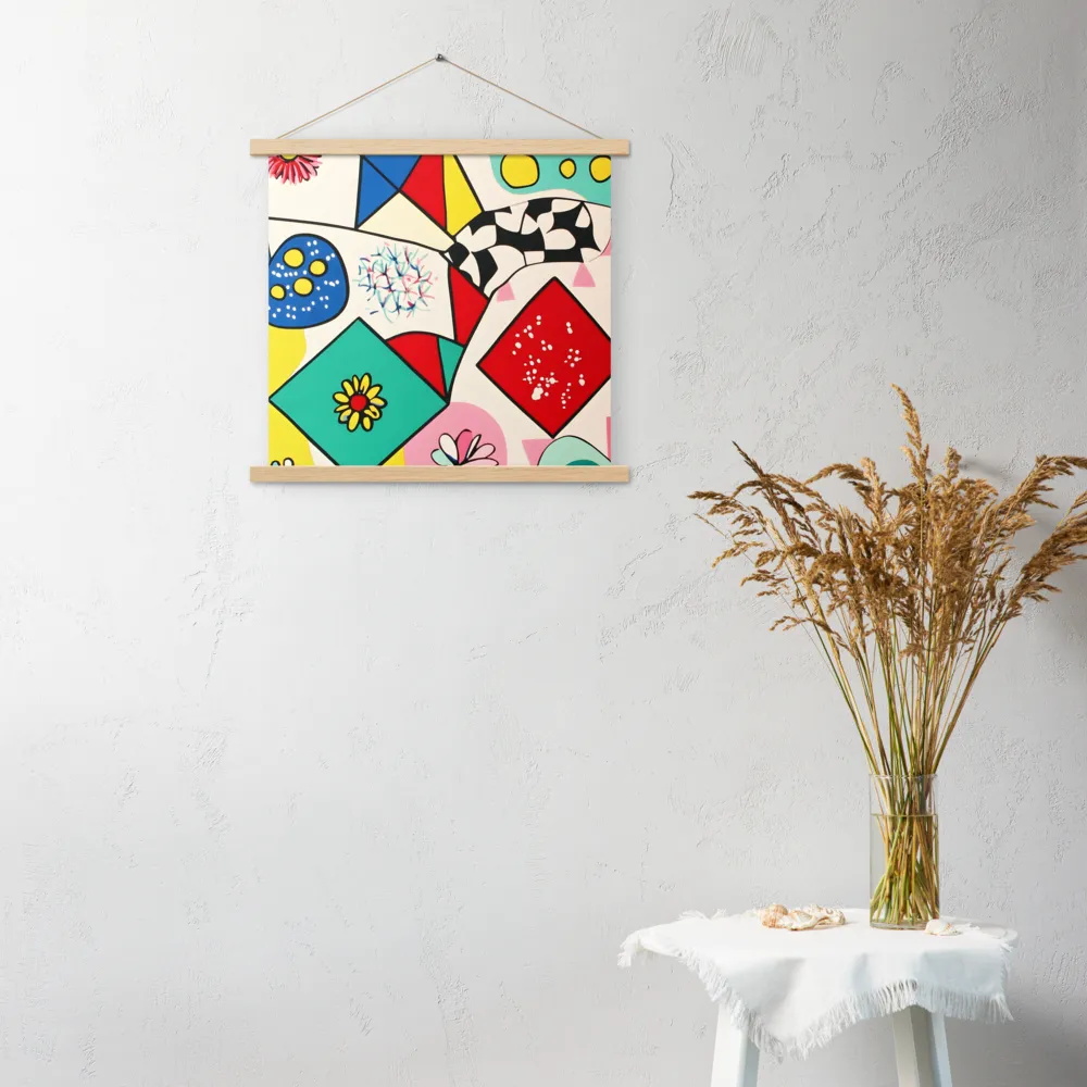 Joyful Geometry: A Playful Dance of Shapes and Colors | Poster With Oak Wood Hanger | 18″×18″