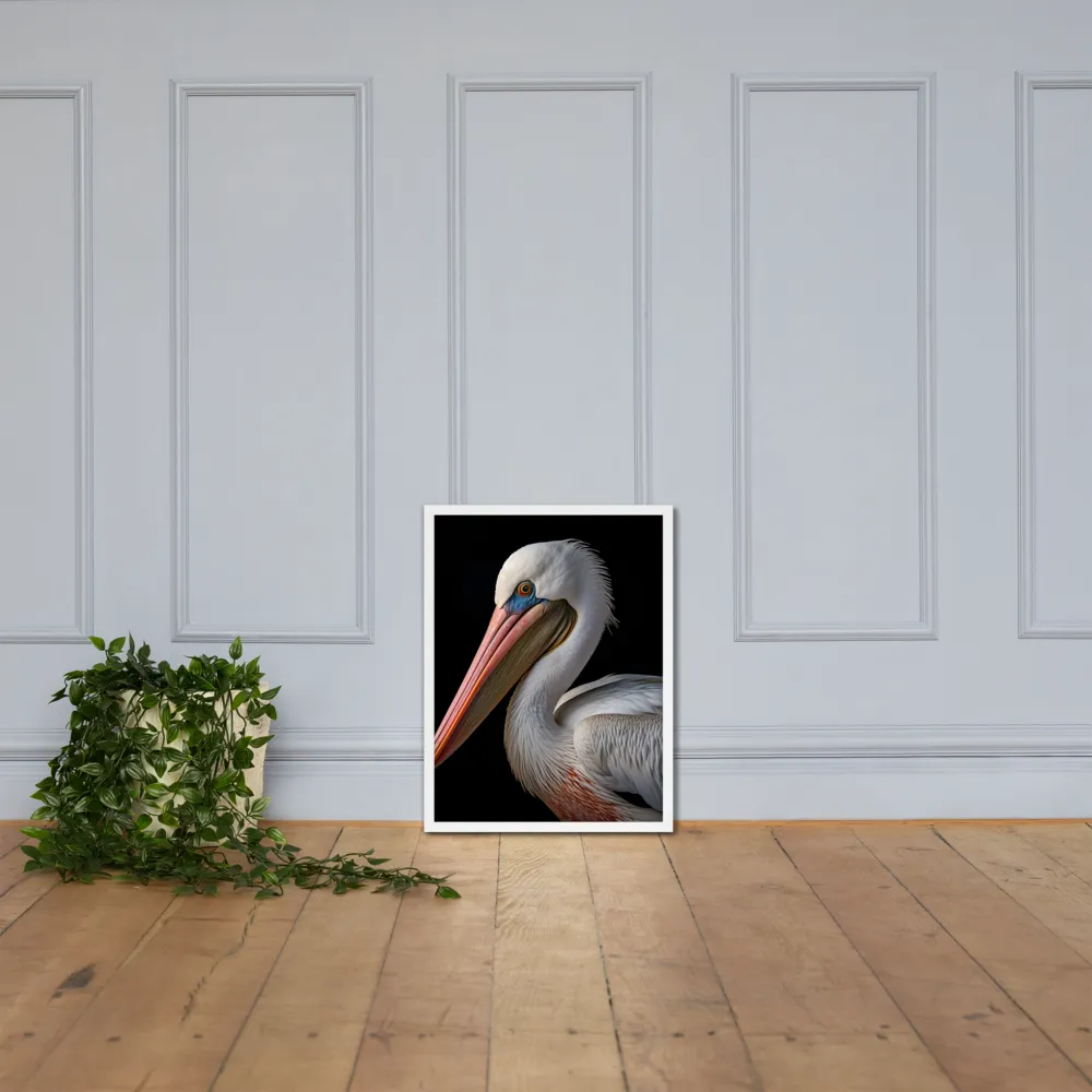 Elegance in White: The Pelican | Poster with White Frame | 18″×24″