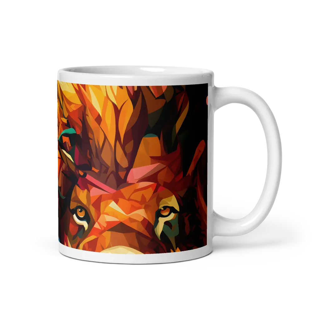 Majestic Gaze: The Polygonal Lion | Mug with White inside | 11 oz