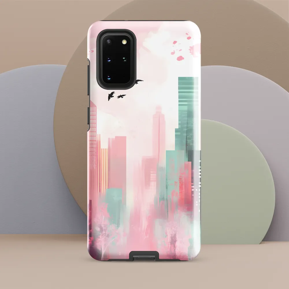 Dreamy Cityscape in Pink and Cyan