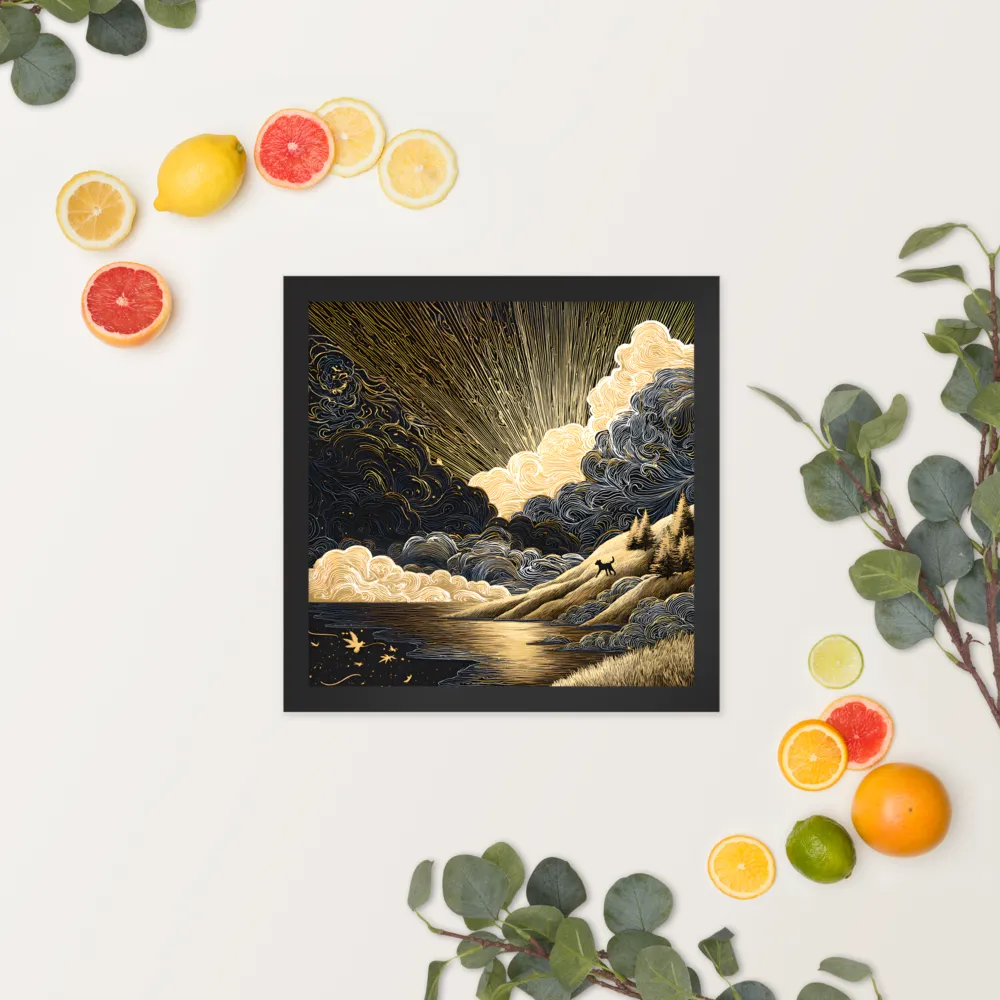 Gilded Dawn 
 Poster with Black Frame | 14″x 14″