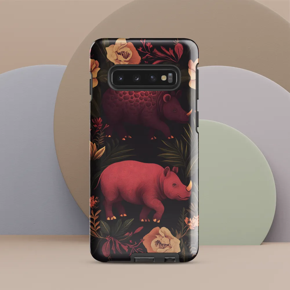 Rhinos in Floral Embrace