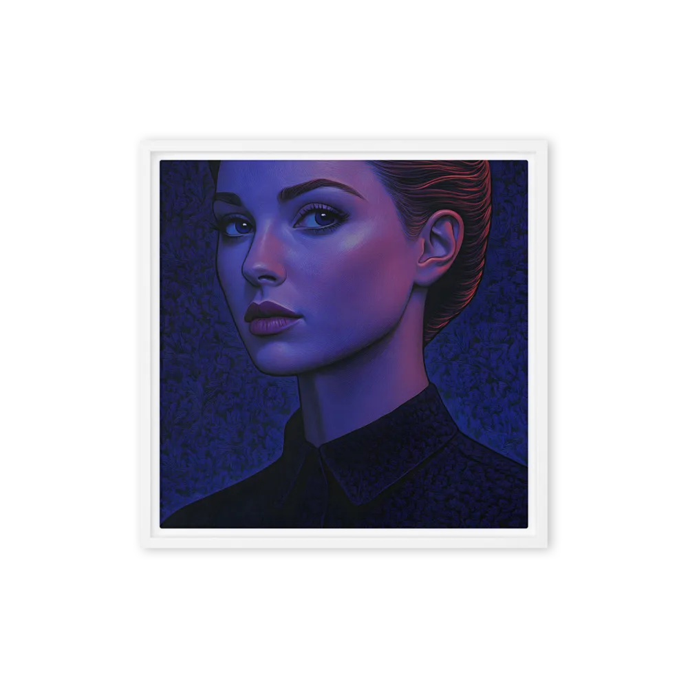 Ethereal Portrait in Blue and Red | Canvas with White Frame | 16″×16″