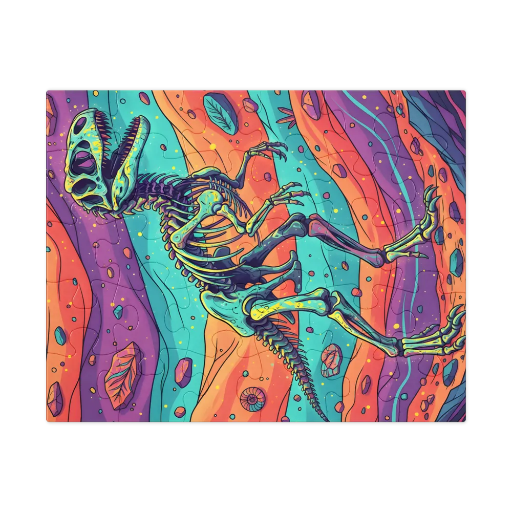 Psychedelic Raptor Skeleton 
 Jigsaw Puzzle in Tin Box
