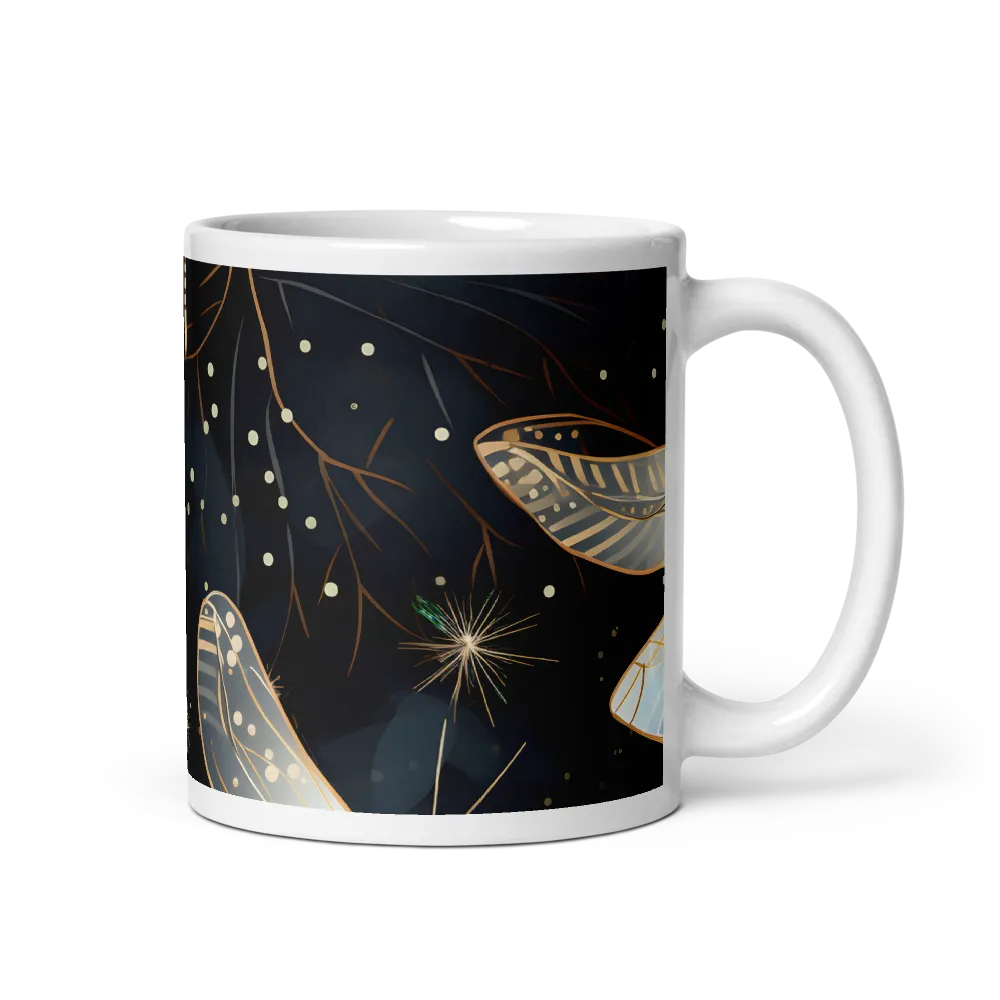 Ethereal Dance: Dragonflies in a Midnight Garden | Mug with White inside | 11 oz