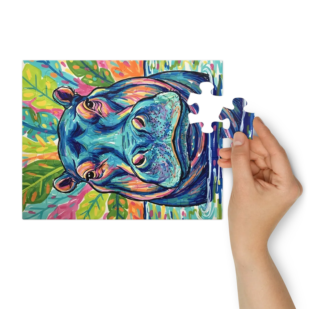 Tropical Hippo Portrait 
 Jigsaw Puzzle in Tin Box