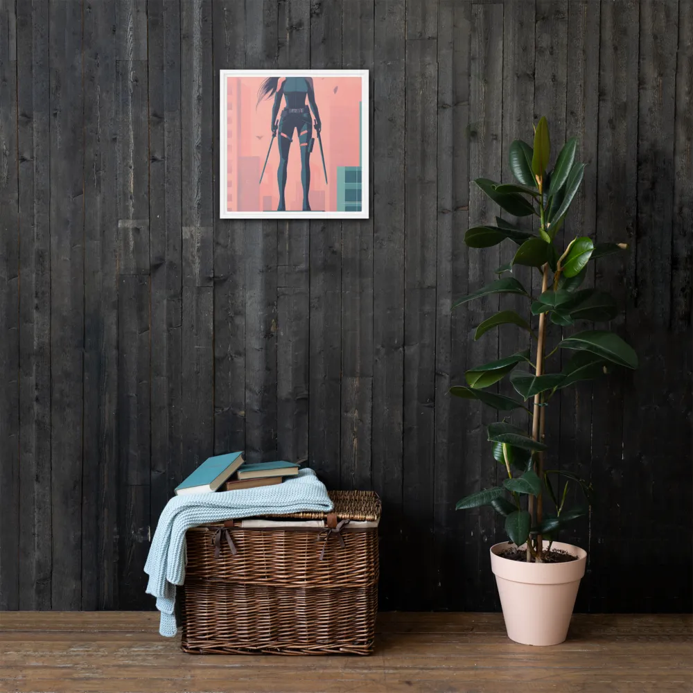 Urban Sentinel: A Warrior's Stand | Canvas with White Frame | 16″×16″