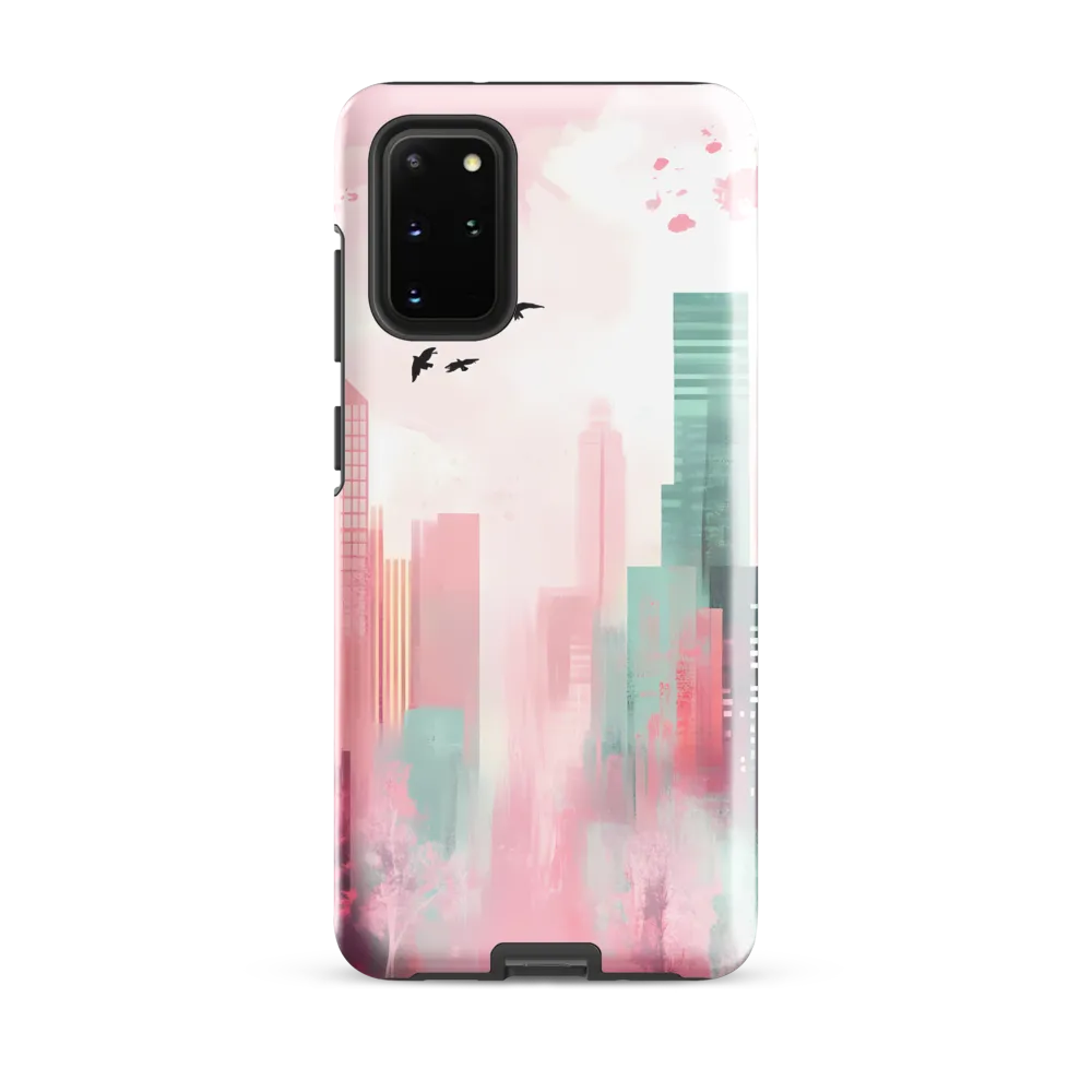 Dreamy Cityscape in Pink and Cyan