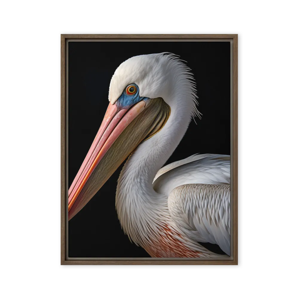 Elegance in White: The Pelican | Canvas with Brown Frame | 24″×32″