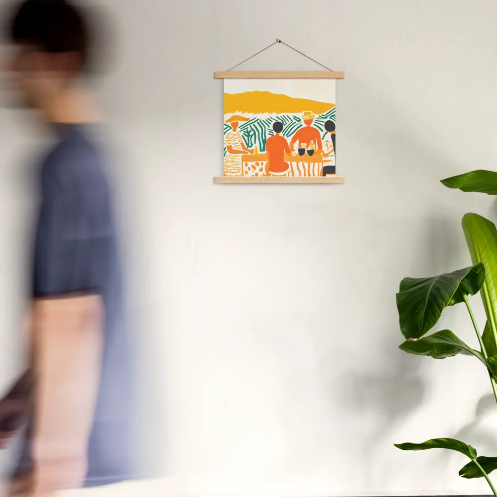 Summer Vibes: Café Conversations | Poster With Oak Wood Hanger | 14″×14″