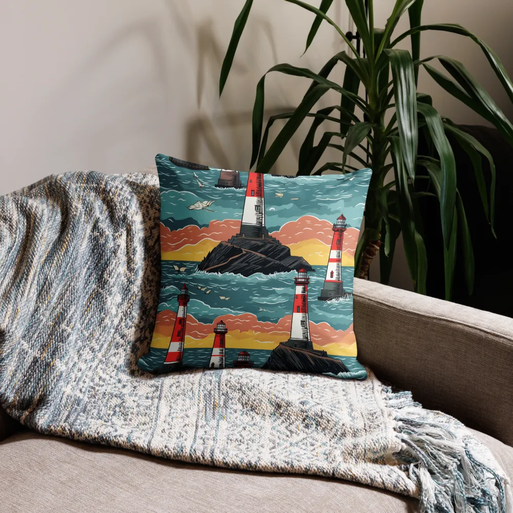 Lighthouses in a Whimsical Ocean | Pillow | 18″×18″