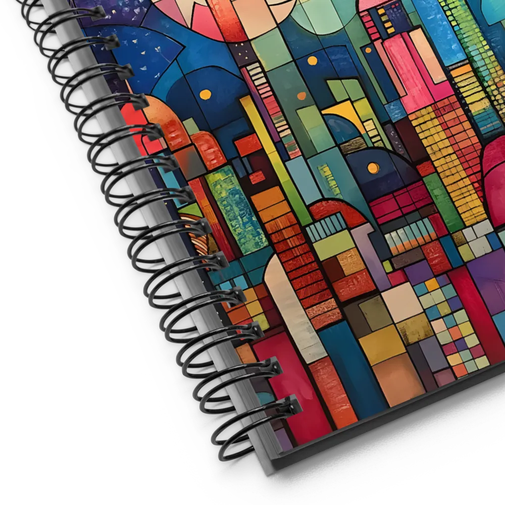 Geometric Harmony: A Vibrant Cityscape | Spiral Notebook