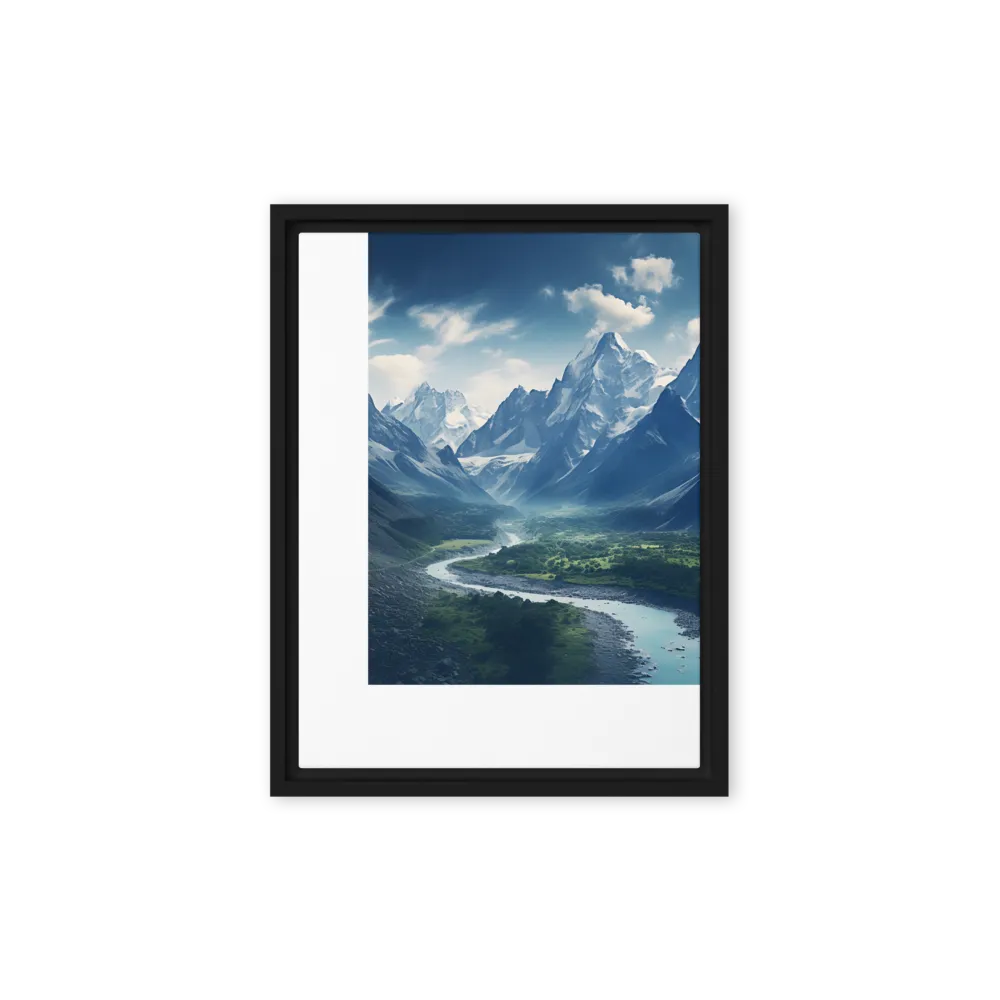 Majestic Serenity: A Landscape of Mountains and Rivers | Canvas with Black Frame | 12″×16″