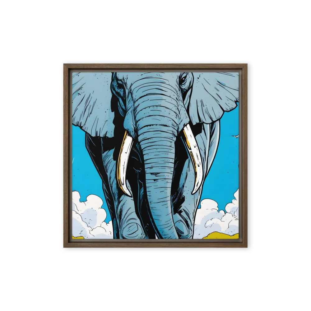 Majestic Presence: The Elephant | Canvas with Brown Frame | 16″×16″