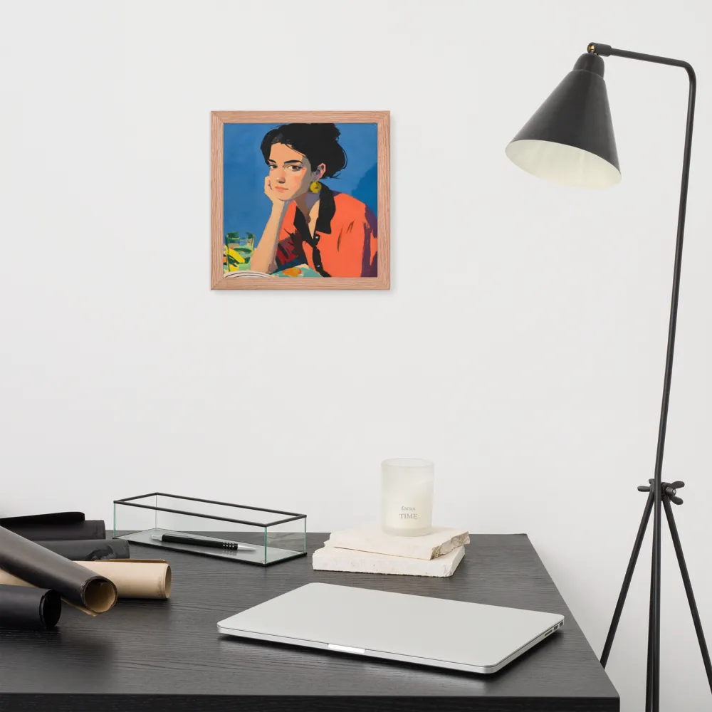 Contemplation in Blue 
 Poster with Red oak Frame | 10″x 10″