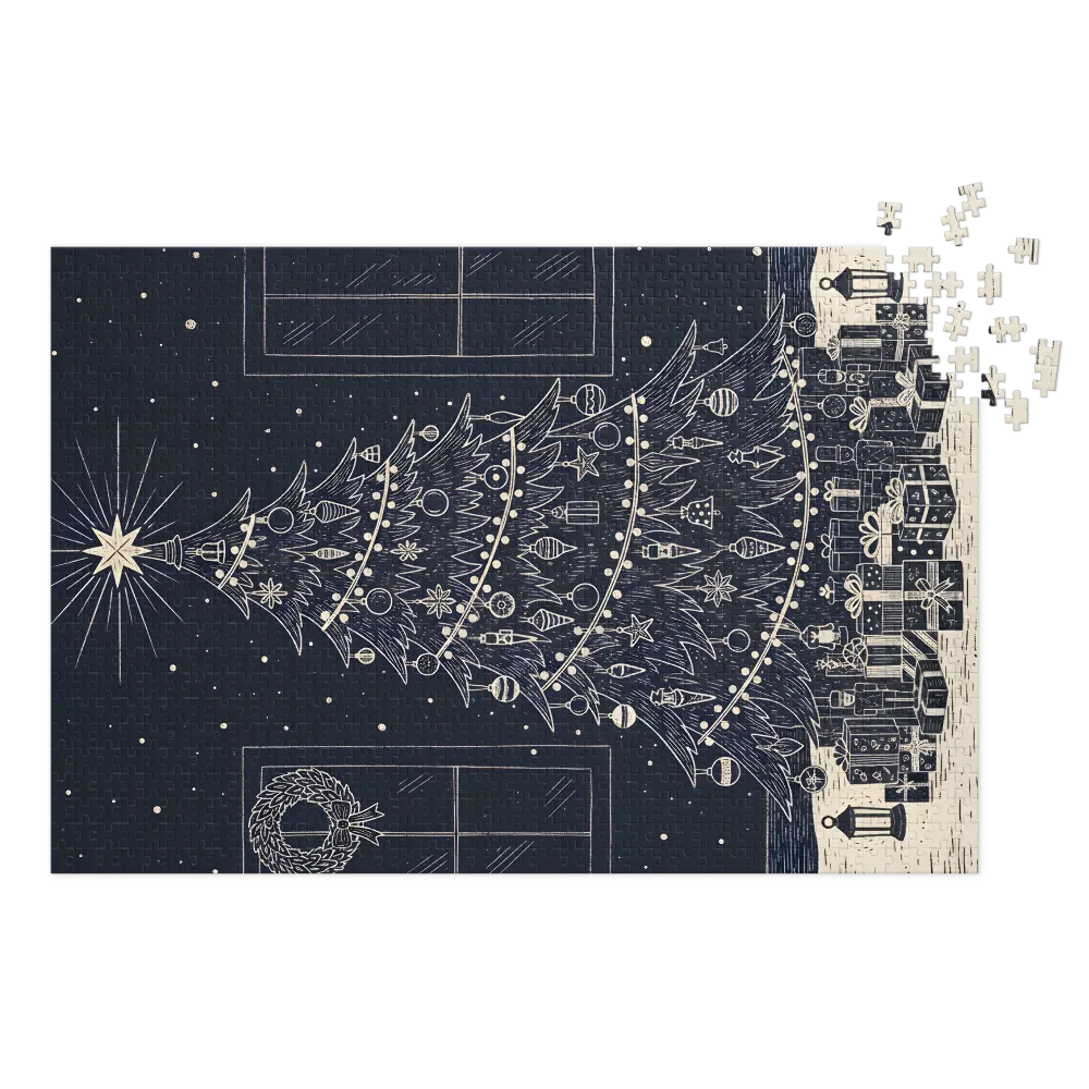 Festive Night Tree 
 Jigsaw Puzzle in Tin Box