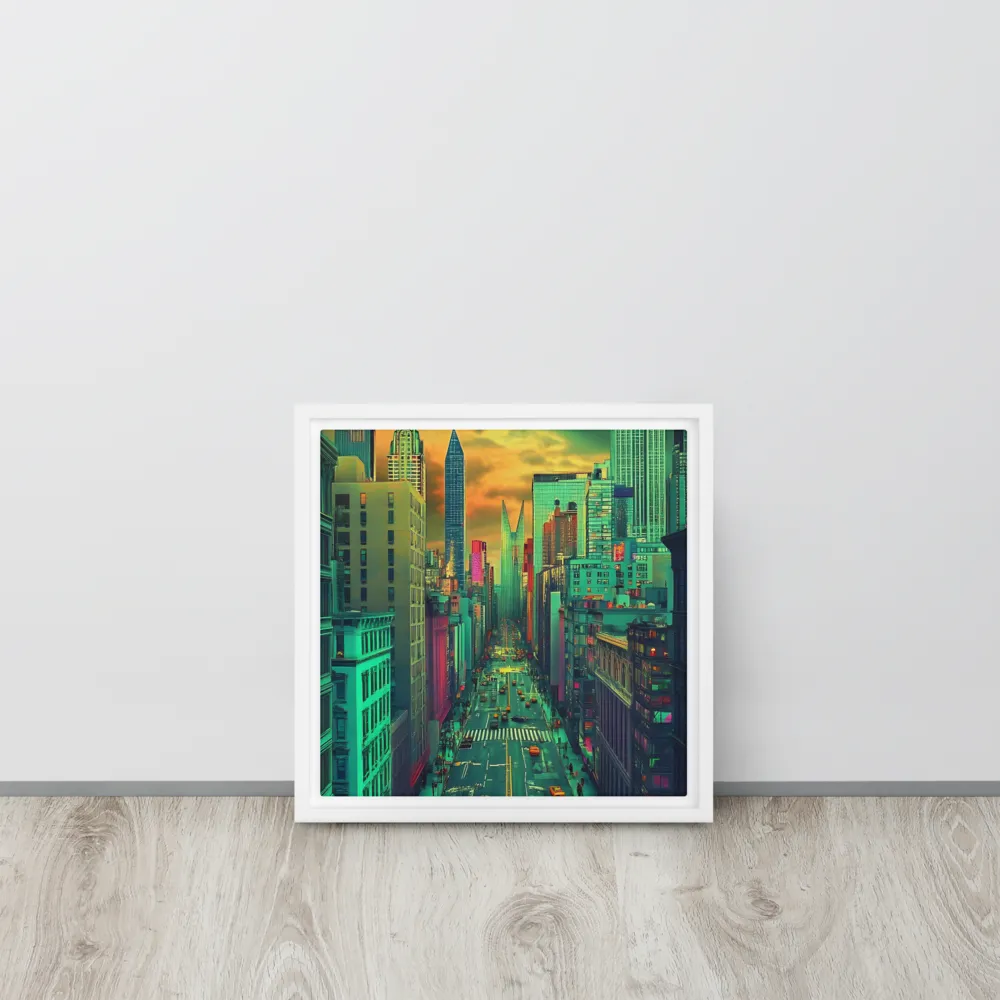 Urban Surrealism: Neon Dreams | Canvas with White Frame | 12″×12″