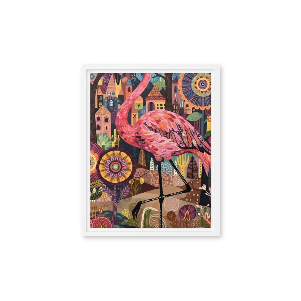 Whimsical Flamingo Garden 
 Canvas with White Frame