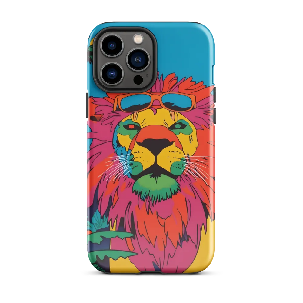Lion with Sunglasses: A Vibrant Tropical Portrait | Phone Case |  13 Pro Max | Tough Case | Glossy