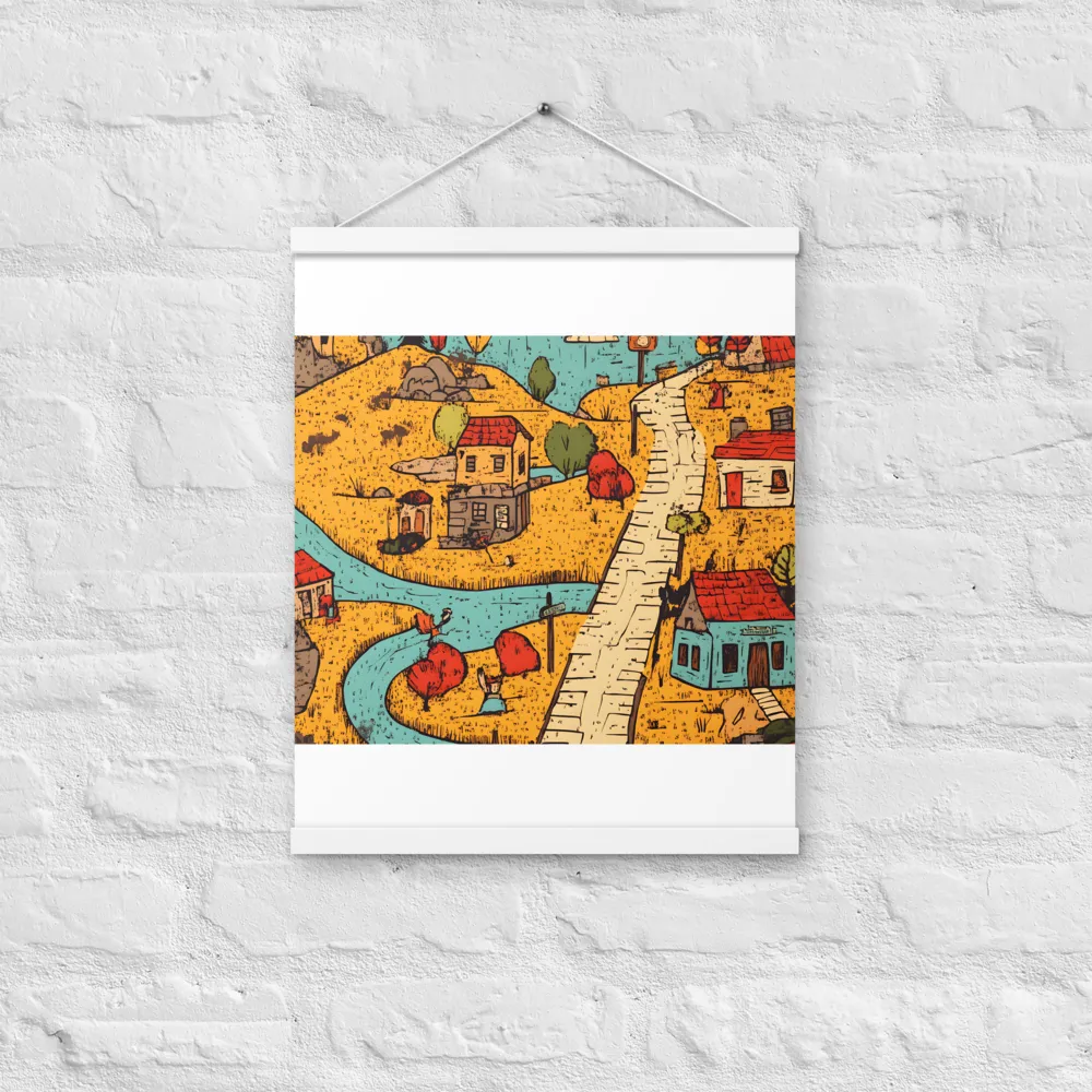 Whimsical Village Landscape | Poster With White Wood Hanger | 16″×20″