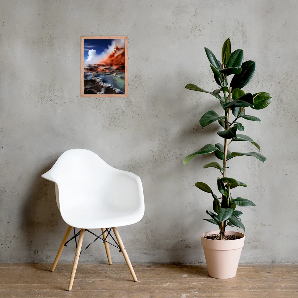 Nature's Fury: The Volcano's Expression | Poster with Red oak Frame | 12″×16″