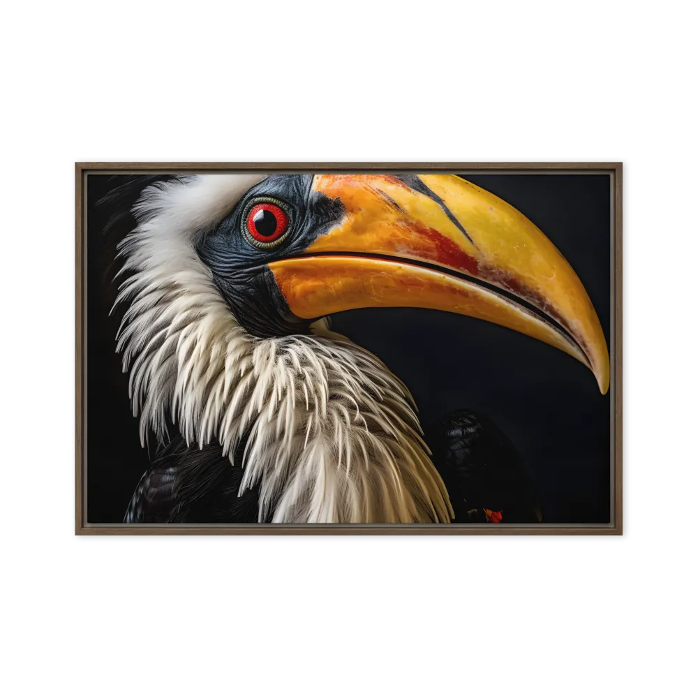 Majestic Hornbill Portrait | Canvas with Brown Frame | 24″×36″