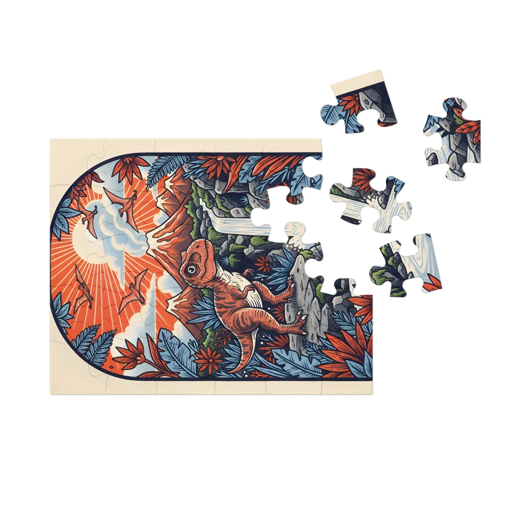Young T. Rex at the Waterfall 
 Jigsaw Puzzle in Tin Box