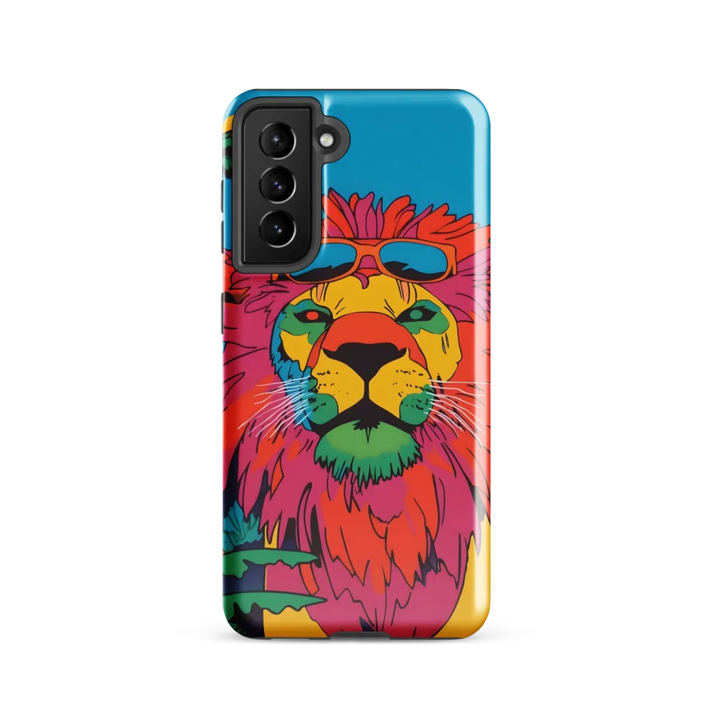 Lion with Sunglasses: A Vibrant Tropical Portrait | Phone Case |  S21 | Tough Case | Glossy