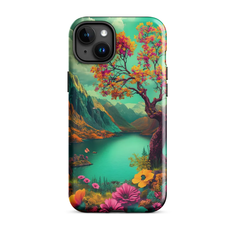 Magenta Bloom over Teal Lake