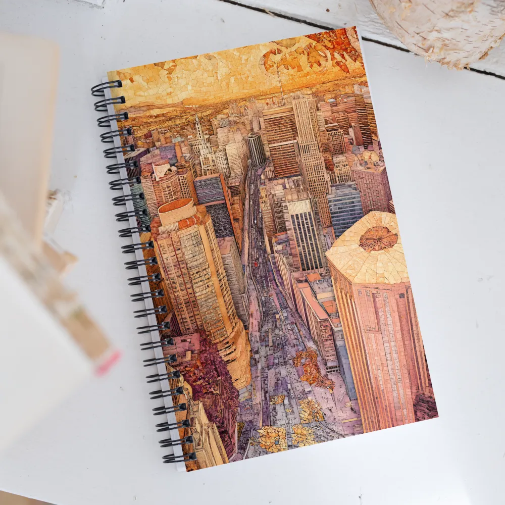 Mosaic Cityscape at Dusk | Spiral Notebook