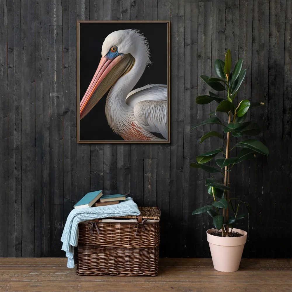 Elegance in White: The Pelican | Canvas with Brown Frame | 24″×32″