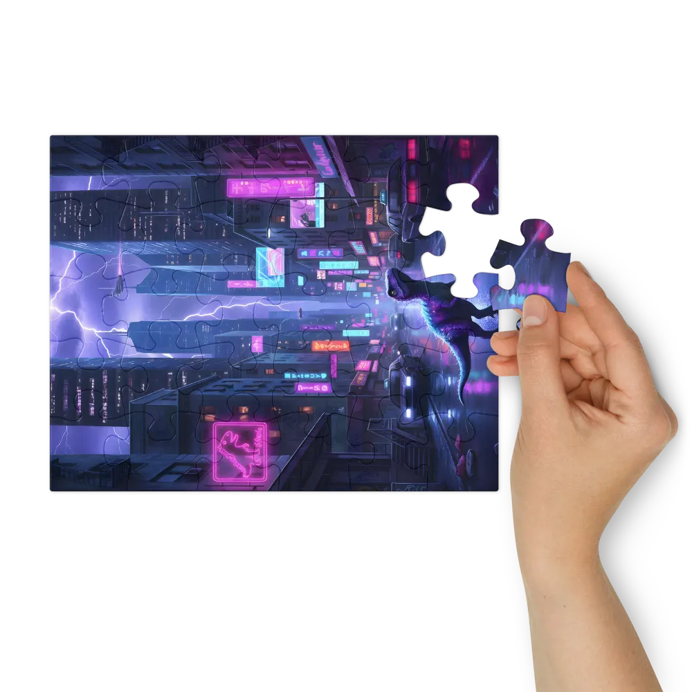 Neon Night Raptor 
 Jigsaw Puzzle in Tin Box