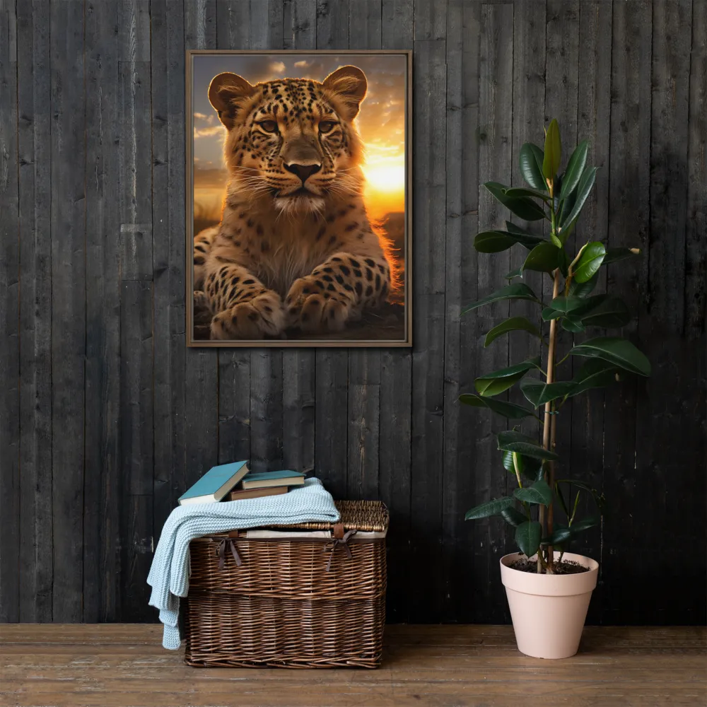 Regal Presence: The Leopard at Sunset | Canvas with Brown Frame | 24″×32″
