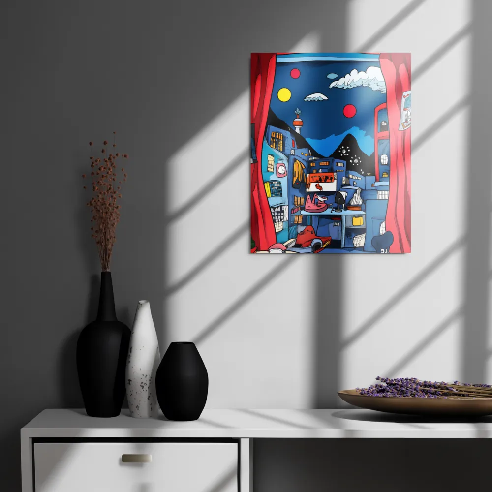 Whimsical Cityscape at Night | Metal Print | 16″×20″