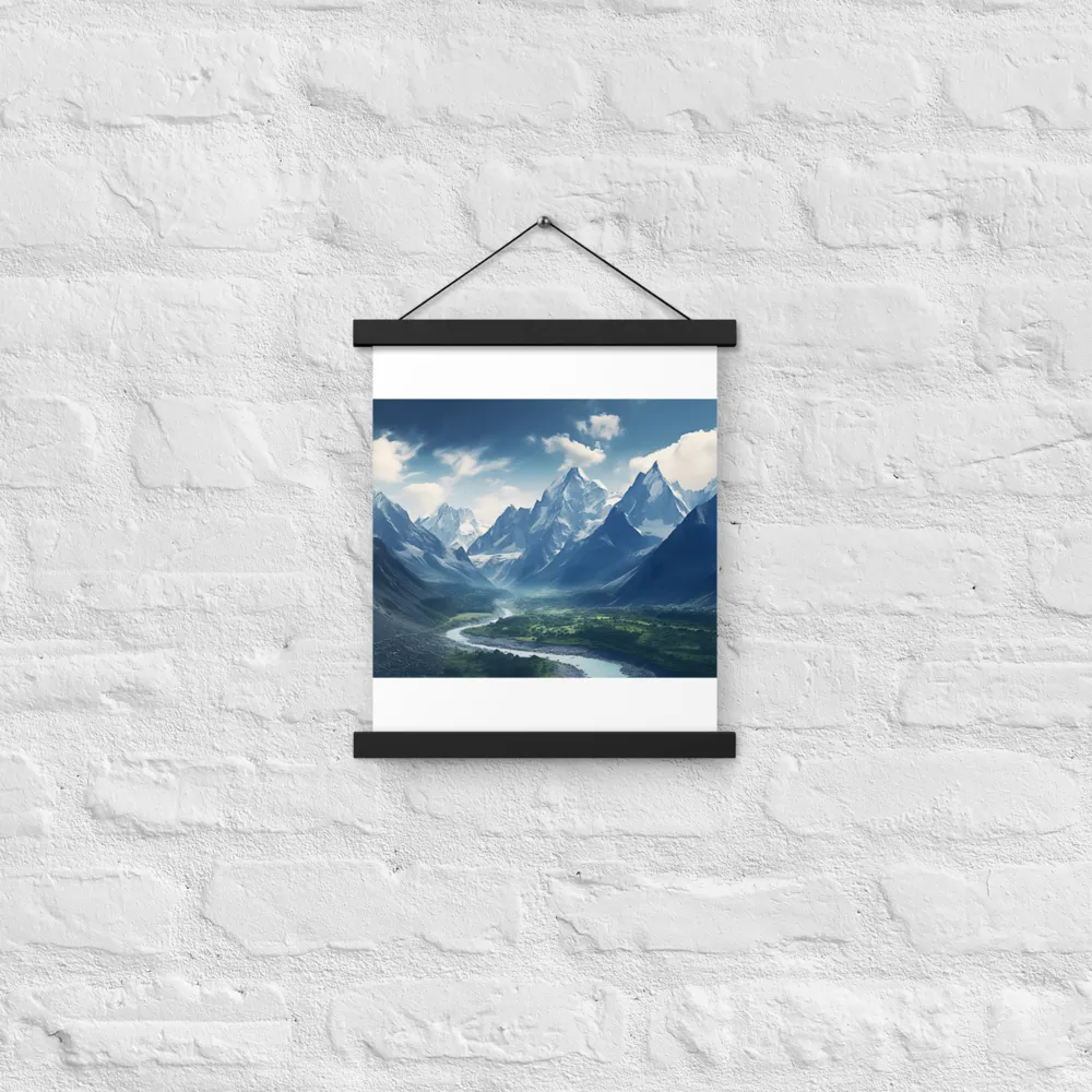 Majestic Serenity: A Landscape of Mountains and Rivers | Poster With Black Wood Hanger | 11″×14″