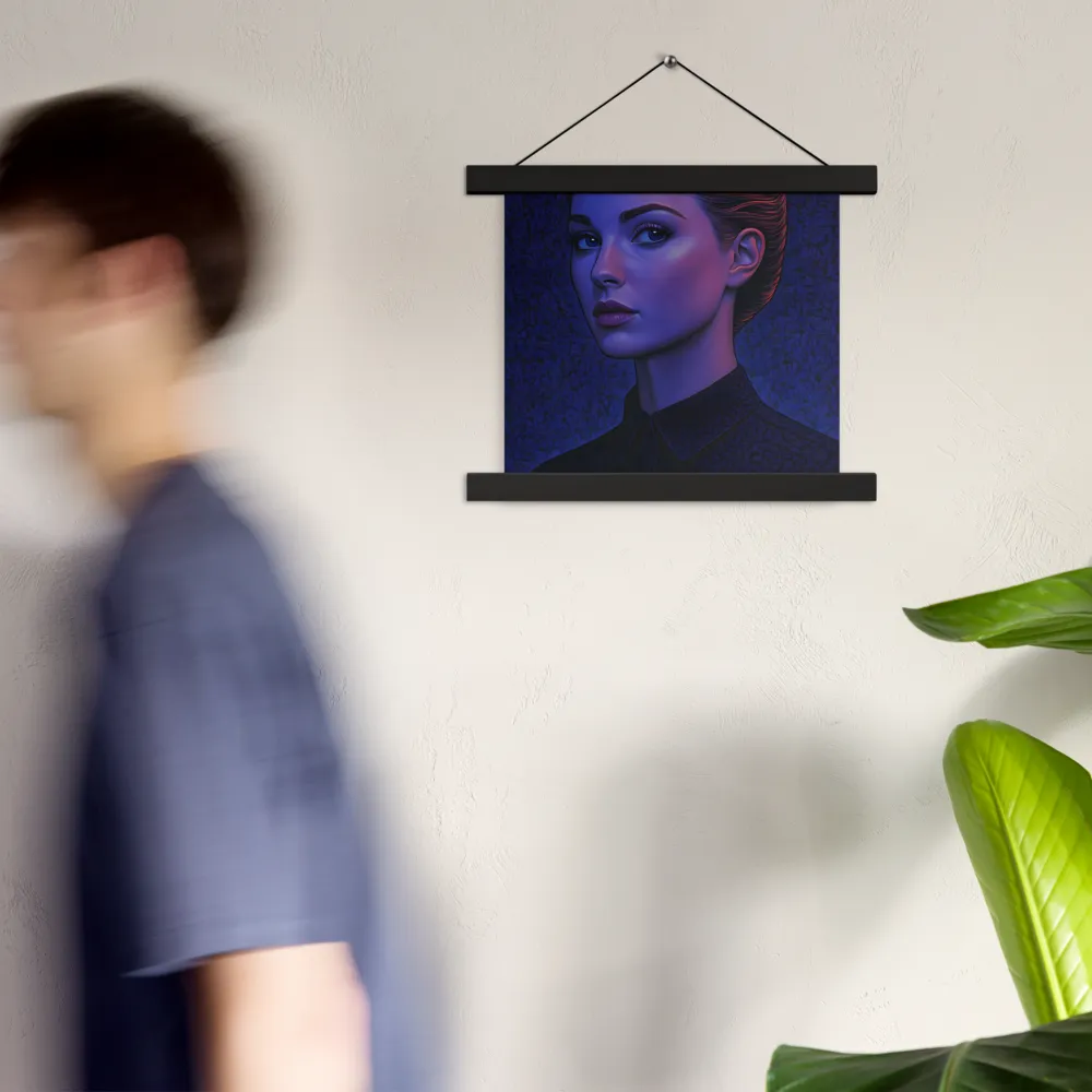 Ethereal Portrait in Blue and Red | Poster With Black Wood Hanger | 10″×10″