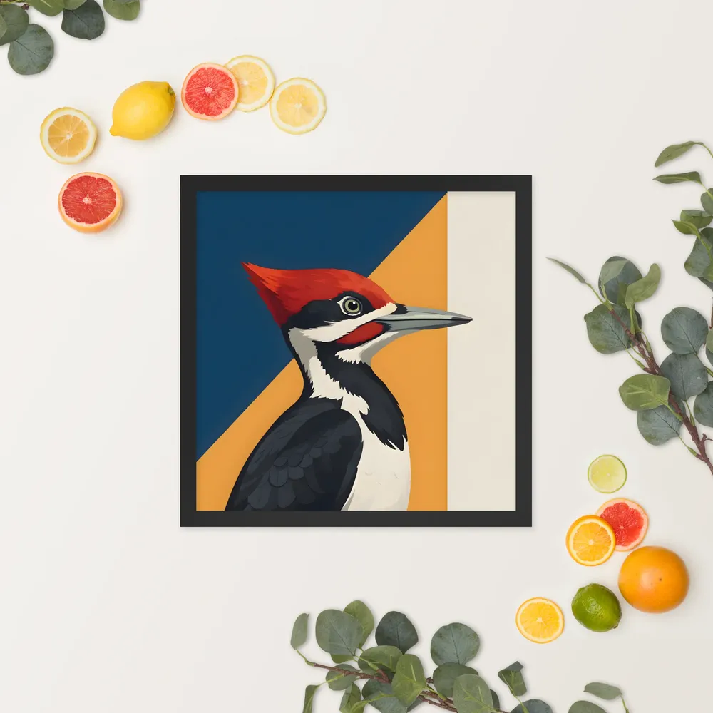 Red‑crested Woodpecker Study 
 Poster with Black Frame | 16″x 16″