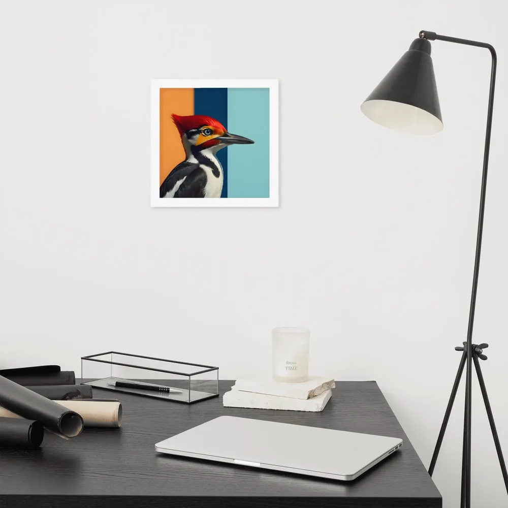 Geometric Woodpecker 
 Poster with White Frame | 10″x 10″