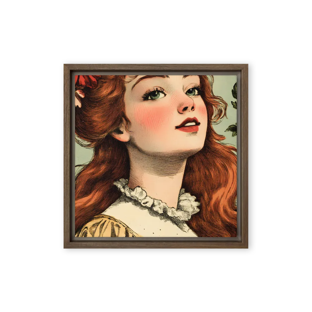 Whimsical Portrait of a Flower-Adorned Girl | Canvas with Brown Frame | 12″×12″